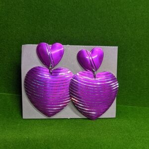 AVON Vintage Heart Stripes Pierced Earrings, Fuchsia, NOS